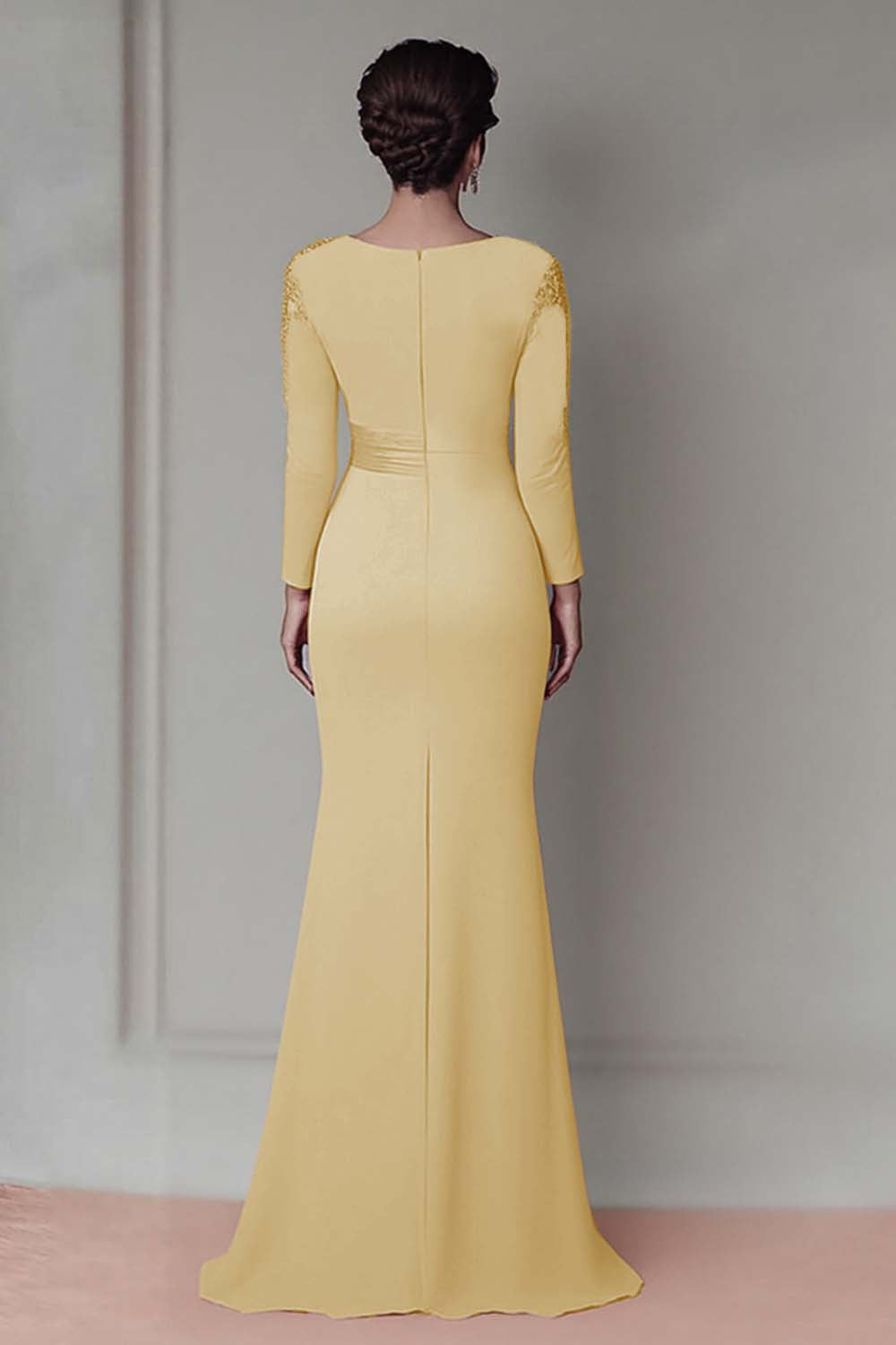 Blush Appliqued Long Sleeve Sheath Mother Of The Bride Dress with Sash