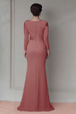 Blush Appliqued Long Sleeve Sheath Mother Of The Bride Dress with Sash
