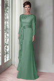 Blush Appliqued Long Sleeve Sheath Mother Of The Bride Dress with Sash