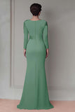 Blush Appliqued Long Sleeve Sheath Mother Of The Bride Dress with Sash