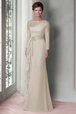 Blush Appliqued Long Sleeve Sheath Mother Of The Bride Dress with Sash