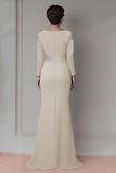Blush Appliqued Long Sleeve Sheath Mother Of The Bride Dress with Sash