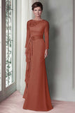 Blush Appliqued Long Sleeve Sheath Mother Of The Bride Dress with Sash