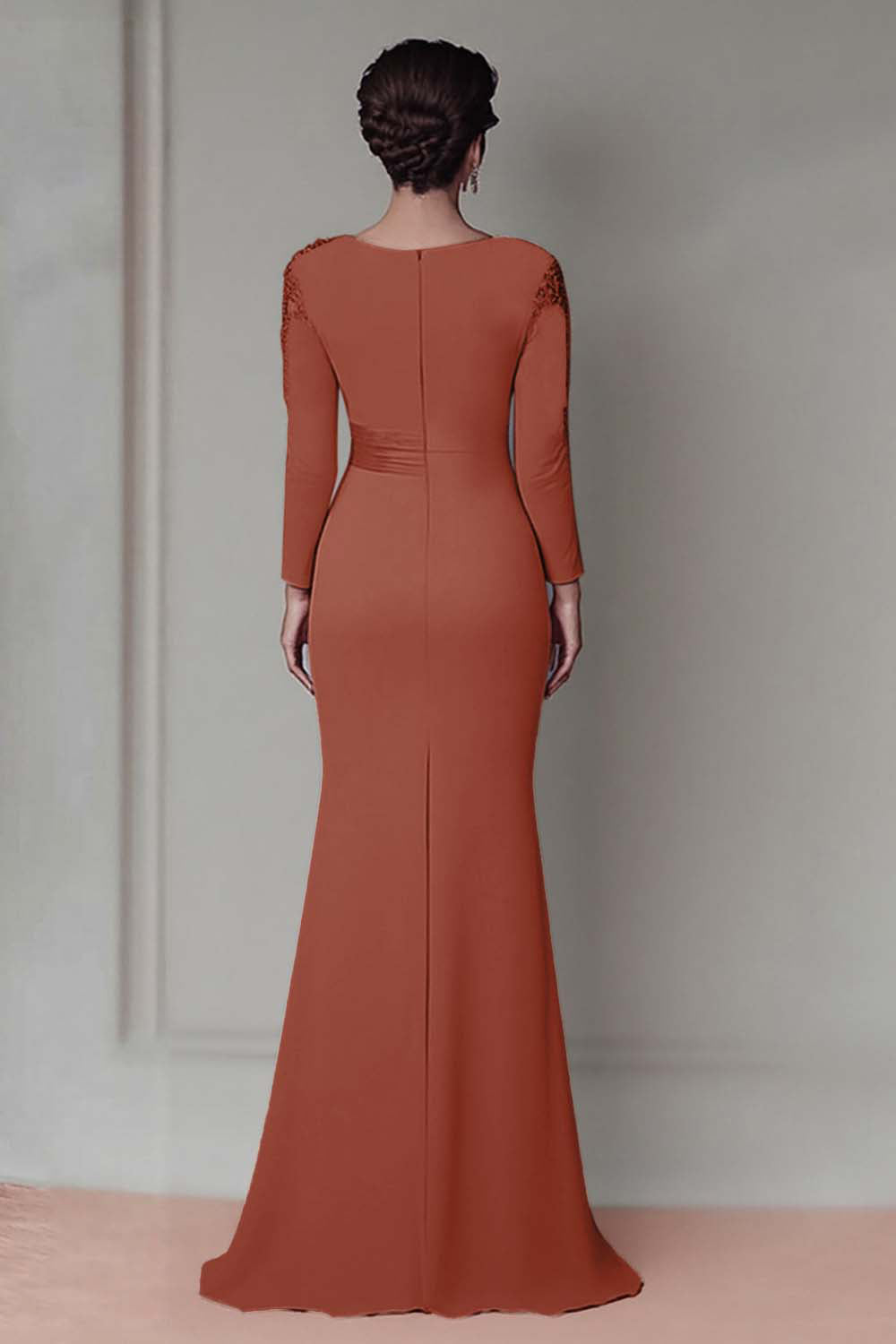 Blush Appliqued Long Sleeve Sheath Mother Of The Bride Dress with Sash