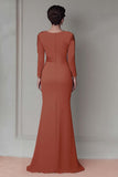 Blush Appliqued Long Sleeve Sheath Mother Of The Bride Dress with Sash