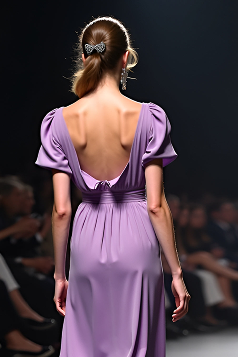 Purple A Line V Neck Short Sleeve Gala Dress