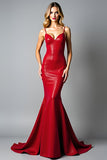 Sparkly Dark Red Mermaid Backless Long Formal Dress