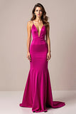 Fuchsia Mermaid Spaghetti Straps Long Formal Dress