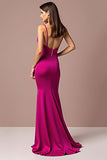 Fuchsia Mermaid Spaghetti Straps Long Formal Dress