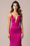 Fuchsia Mermaid Spaghetti Straps Long Formal Dress
