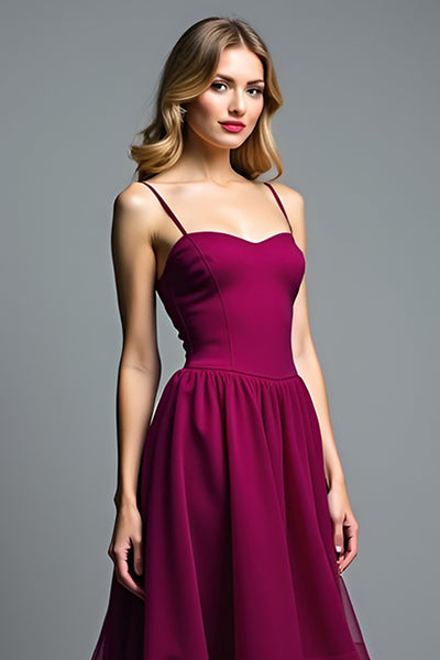 Dressystars V-Neck Long Purple Wedding Guest Dress Satin Formal Dress With Short Sleeves