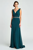 Peacock V-Neck A Line Beaded Long Mother of the Bride Dress