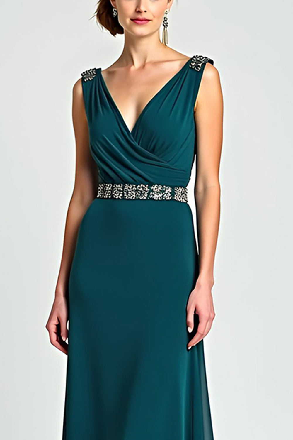 Peacock V-Neck A Line Beaded Long Mother of the Bride Dress