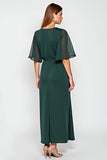 Pine A Line Boat Neck Wedding Guest Dress with Half Sleeves