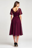 Cabernet A Line Lace Round Neck Midi Wedding Guest Dress