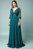 Peacock A-Line Long Sleeve Wedding Guest Dress with Lace