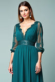 Peacock A-Line Long Sleeve Wedding Guest Dress with Lace