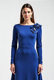 Royal Blue Long Sleeve A Line Boat Neck Formal Dress