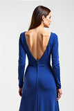 Royal Blue Long Sleeve A Line Boat Neck Formal Dress