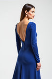 Royal Blue Long Sleeve A Line Boat Neck Formal Dress
