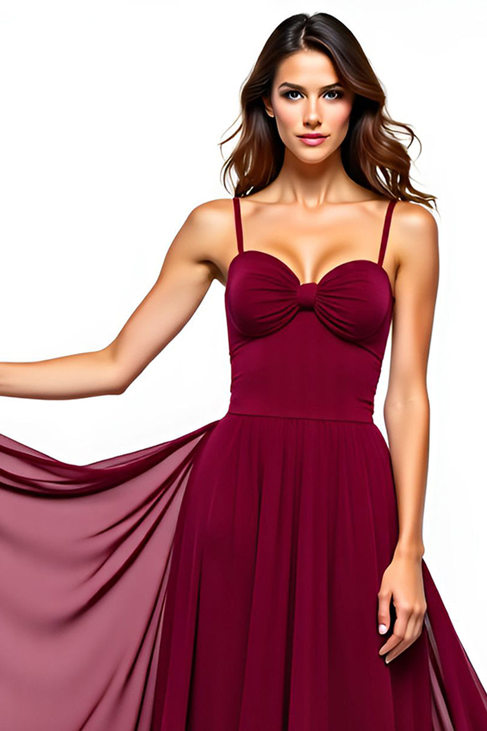 Burgundy A Line Long Wedding Guest Dress