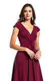 V-Neck Ruched Long Burgundy Wedding Guest Dress
