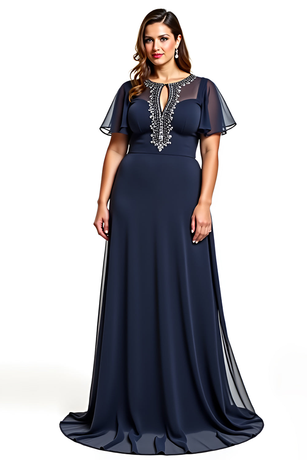 Navy Cut Out Plus Size Formal Dress With Beading