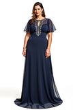 Navy Cut Out Plus Size Formal Dress With Beading