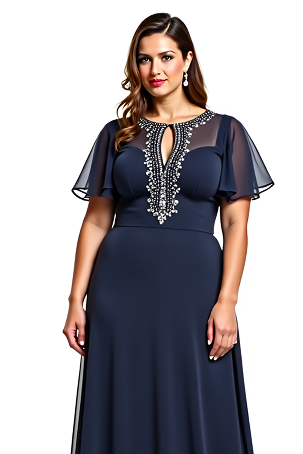 Navy Cut Out Plus Size Formal Dress With Beading
