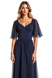 Navy A Line Ruffled Long Formal Dress