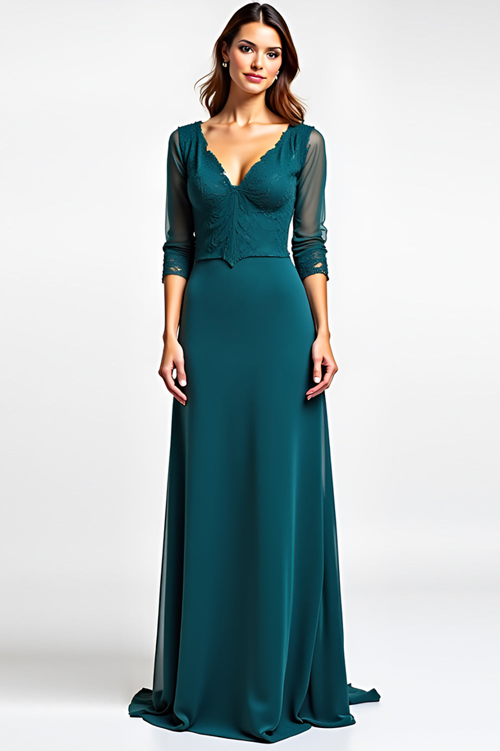 V-Neck A Line Long Peacock Formal Dress