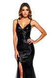 Mermaid Spaghetti Straps Sequin Black Tie Dress