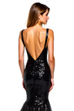Mermaid Spaghetti Straps Sequin Black Tie Dress