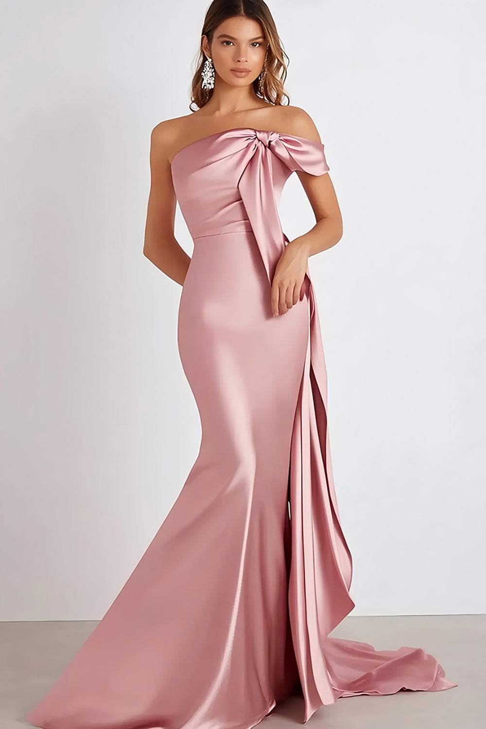 Pink Satin Strapless Formal Dress