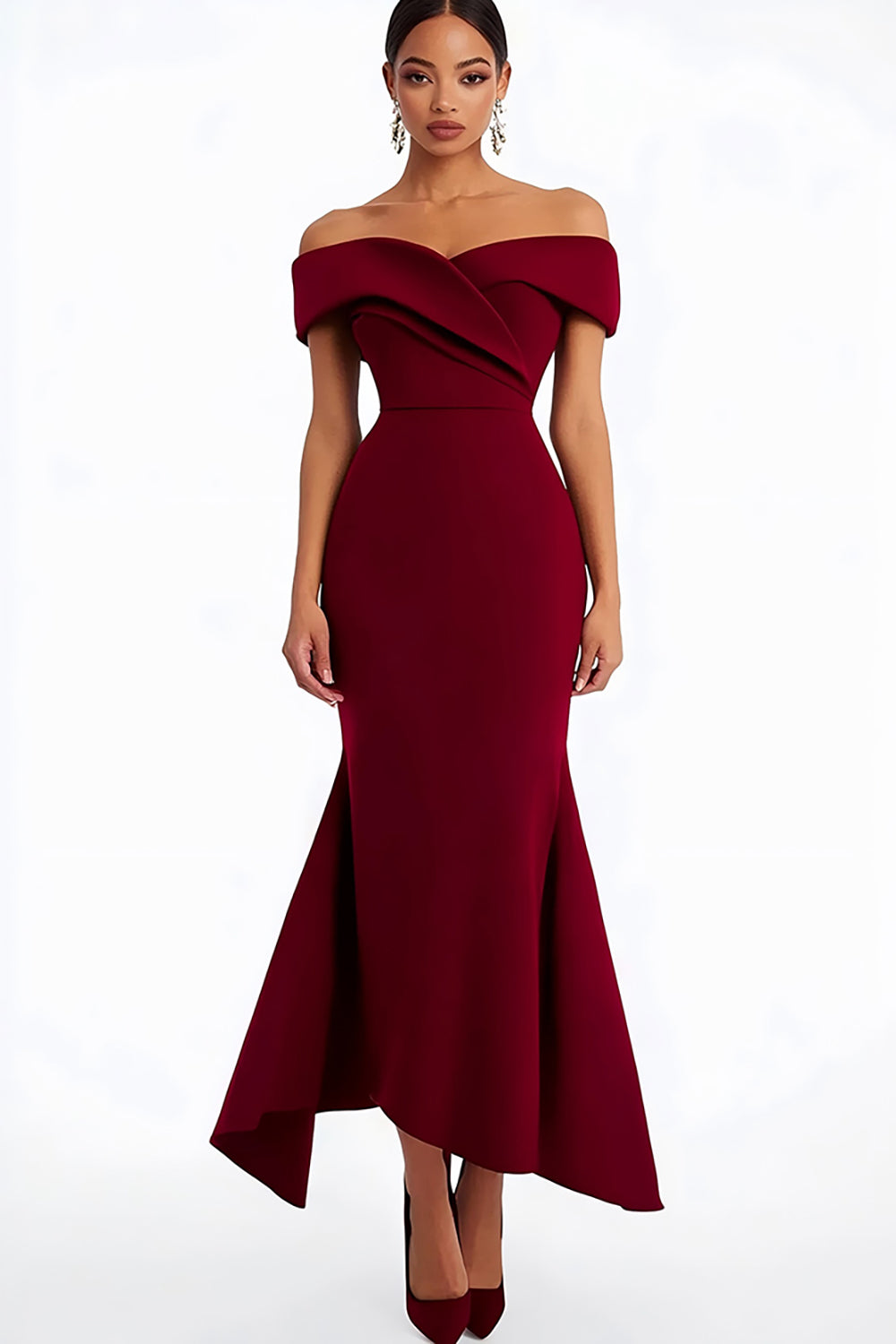 Burgundy Mermaid Off the Shoulder Long Formal Dress
