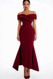 Burgundy Mermaid Off the Shoulder Long Formal Dress
