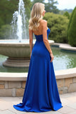 Royal Blue Strapless Formal Dress with Slit