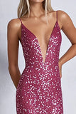 Sparkly Fuchsia Mermaid Spaghetti Straps Sequin Formal Dress