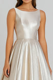 Champagne A Line Scoop Long Formal Dress
