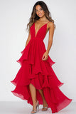 Ruffled Tiered Chiffon Red Prom Dress