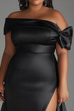 Black Off The Shoulder Satin Plus Size Formal Dress