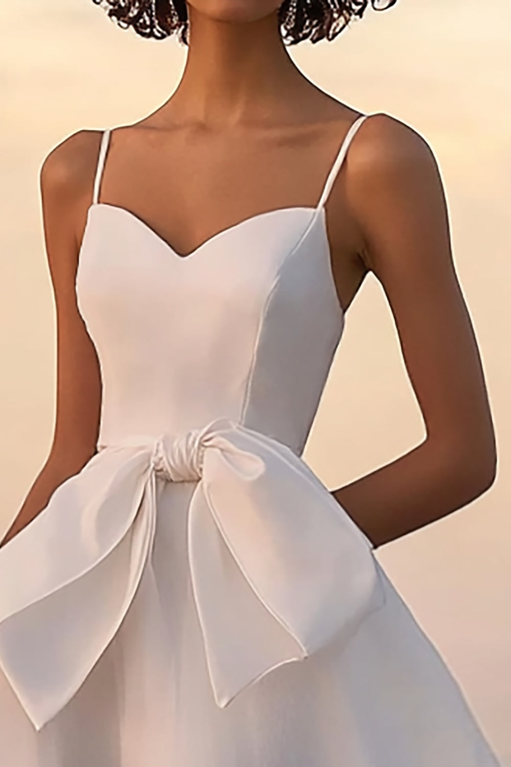 A Line Satin White Graduation Dress With Bows