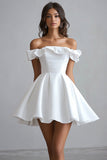 Off The Shoulder A Line Mini White Graduation Dress