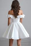 Off The Shoulder A Line Mini White Graduation Dress