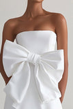 White A Line Strapless Graduation Dress With Bow