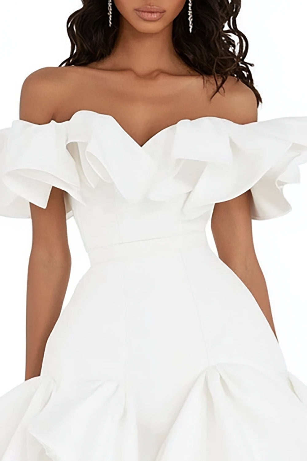 White Ruffle Off The Shoulder Graduation Dress