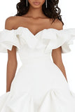 White Ruffle Off The Shoulder Graduation Dress