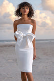 Strapless Satin White Graduation Dress With Bow