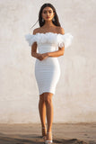 White Off The Shoulder Ruffle Bodycon Graduation Dress