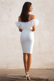 White Off The Shoulder Ruffle Bodycon Graduation Dress